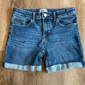 SO Kohls Girls Size 14 Shorts Jean Blue Midi Super Stretch Adjustable Waist Cute
